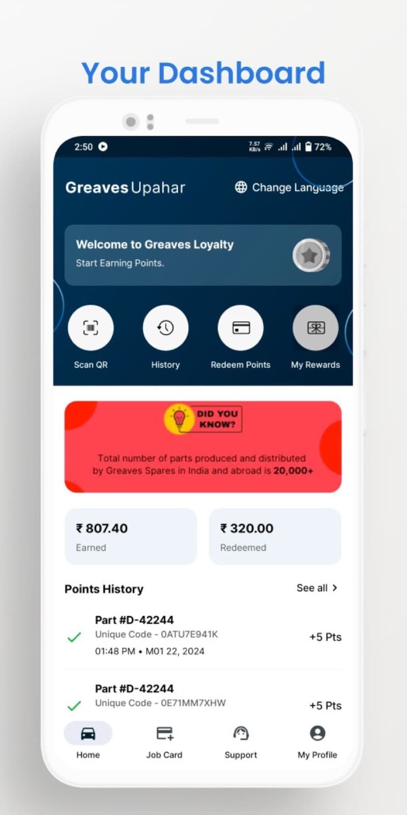 Rewards and loyalty mobile app with QR scanning, wallet, and points tracking flows